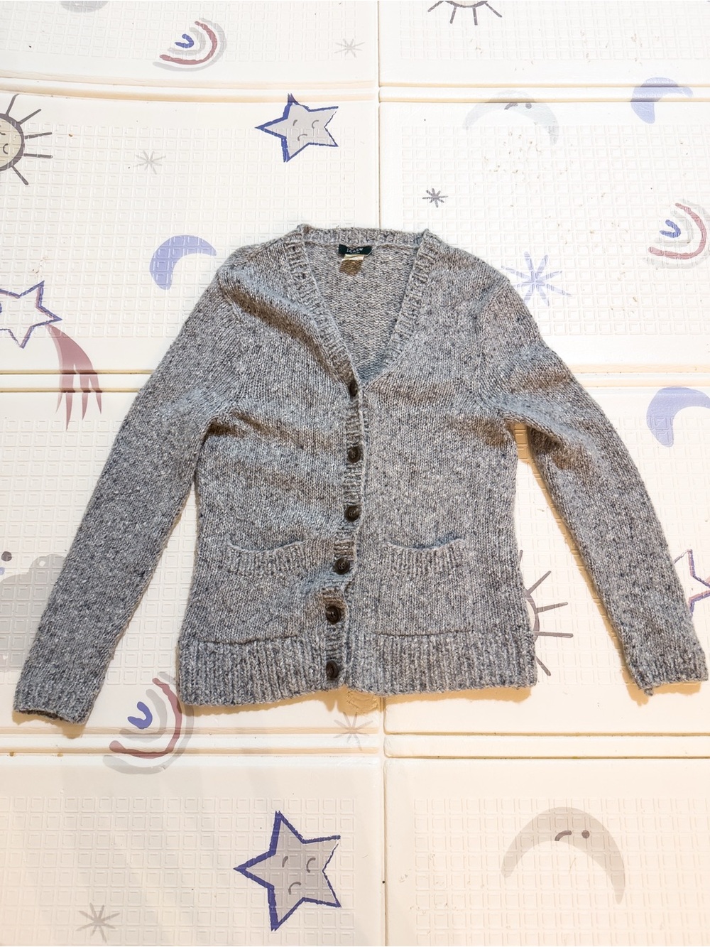 J.Crew Handknit Cardigan XS Merino Wool Angora Rabbit Hair Grey Marled
